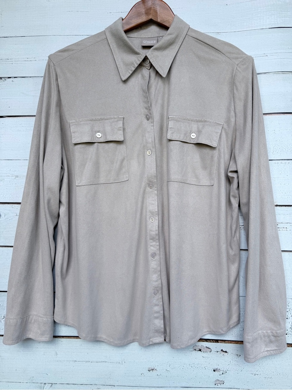 Chico's Faux Suede Button Down Utility Shirt Jacket - Size 2 (Large)